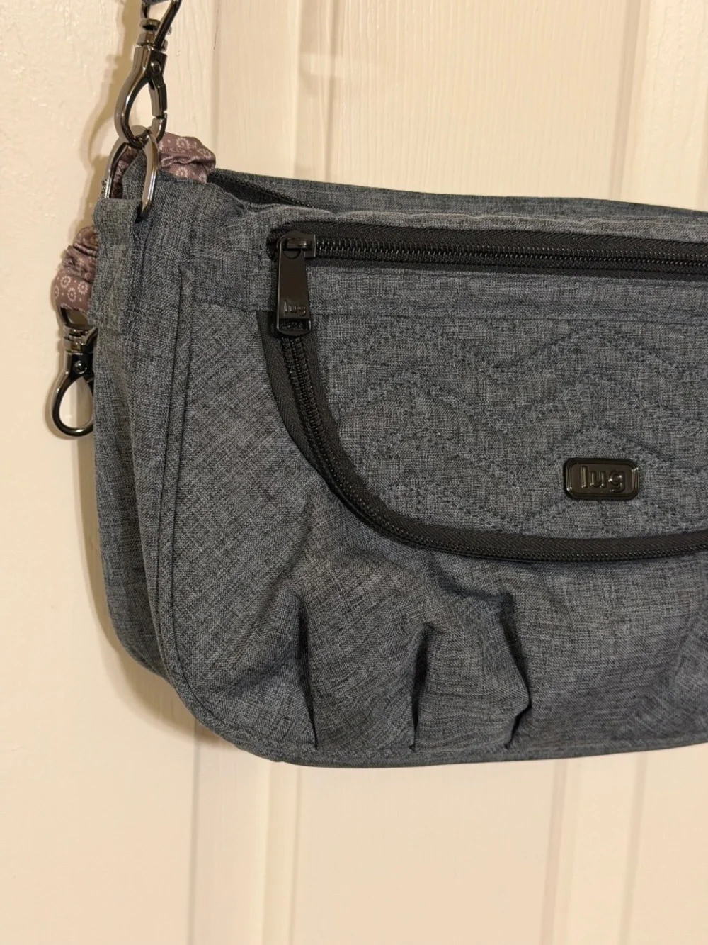 Lug Mambo Gray Crossbody Shoulder RFID Bag w/ Key Holster and Storage EUC